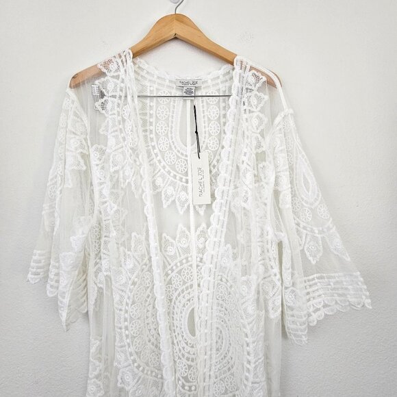 Rachel Zoe Lace Duster White Kimono Cover Up Embroidered Open Front OS Boho - Picture 5 of 15